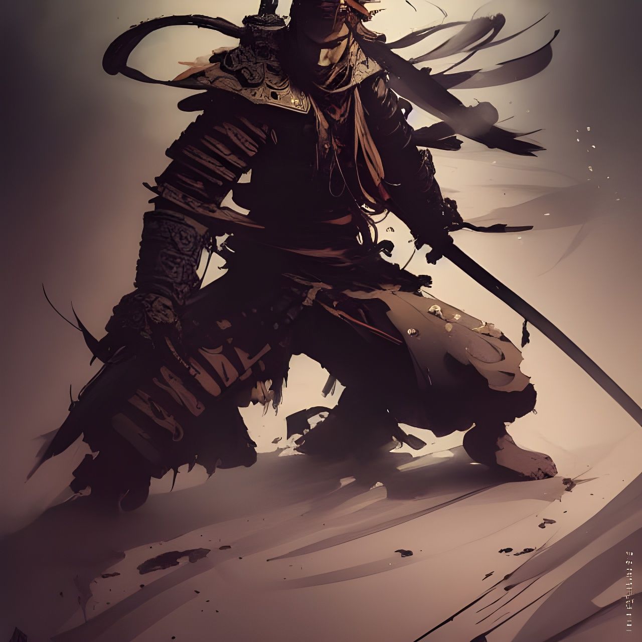 Dynamic Samurai Warrior in Maximalist Style