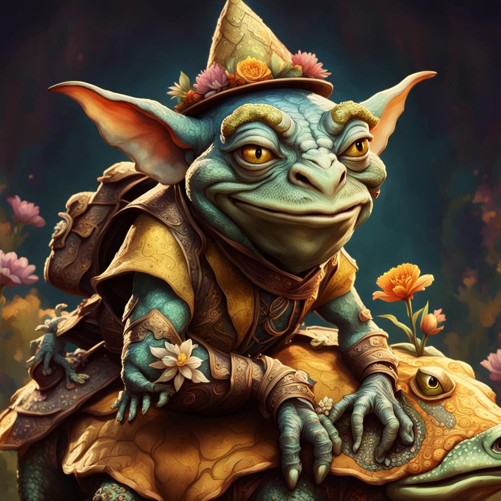 Goblin Rides Toad in Whimsical Fantasy Art