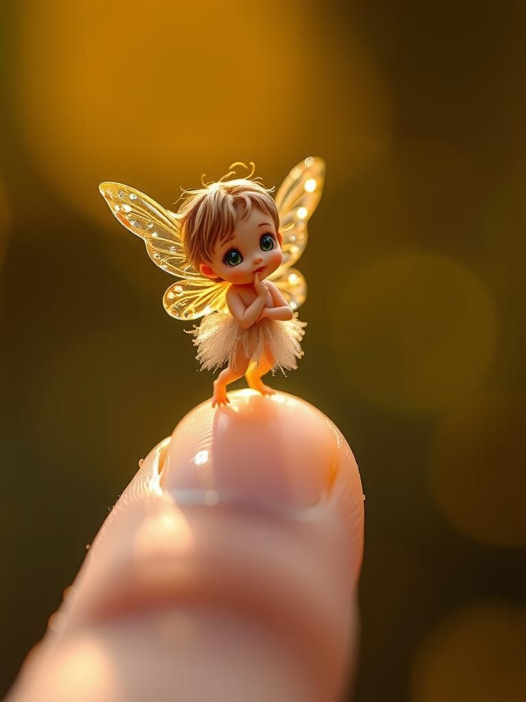 Autumn Fairy Perched on a Finger