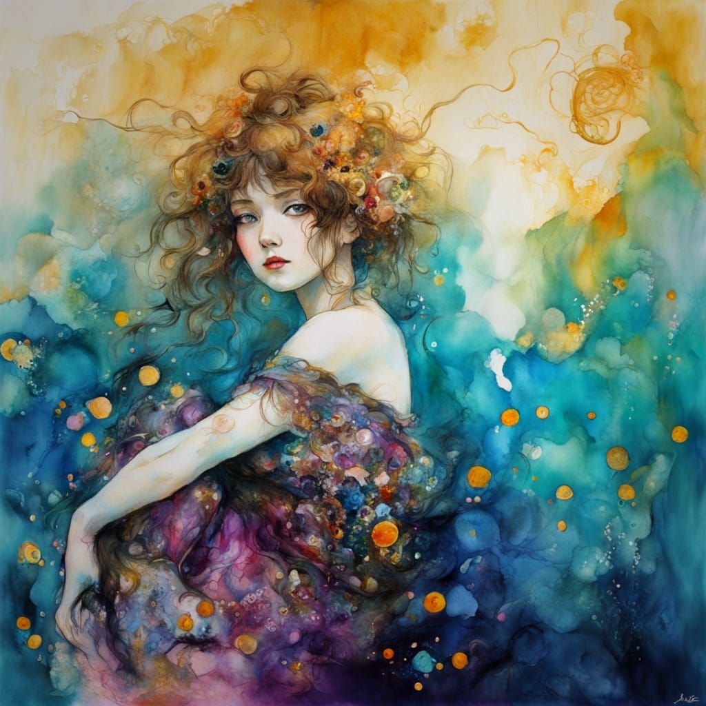 Alcohol Ink Art Nouveau Painting