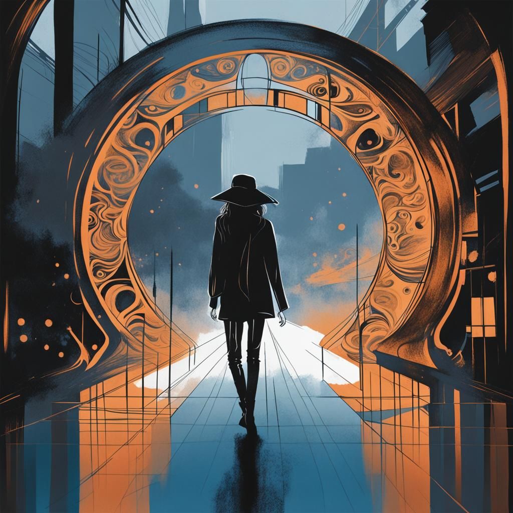 Elegant Woman: Minimalist Ink Drawing in Ukiyo-e Style