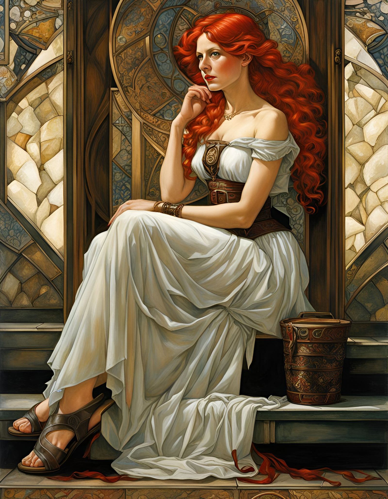 Art Nouveau Woman with Red Hair Painting