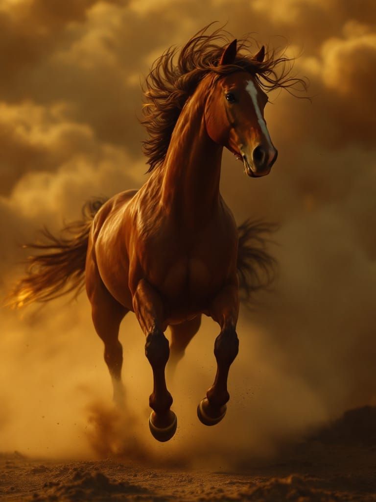 Dramatic Horse Portrait with Golden Hue and Velvet Texture