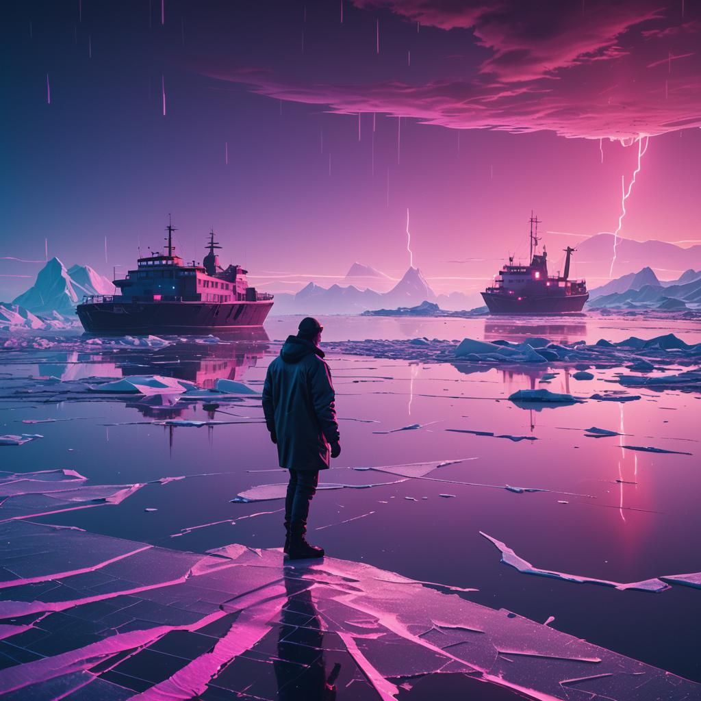 Synthwave Figure on Thin Ice, Sunken Ferry