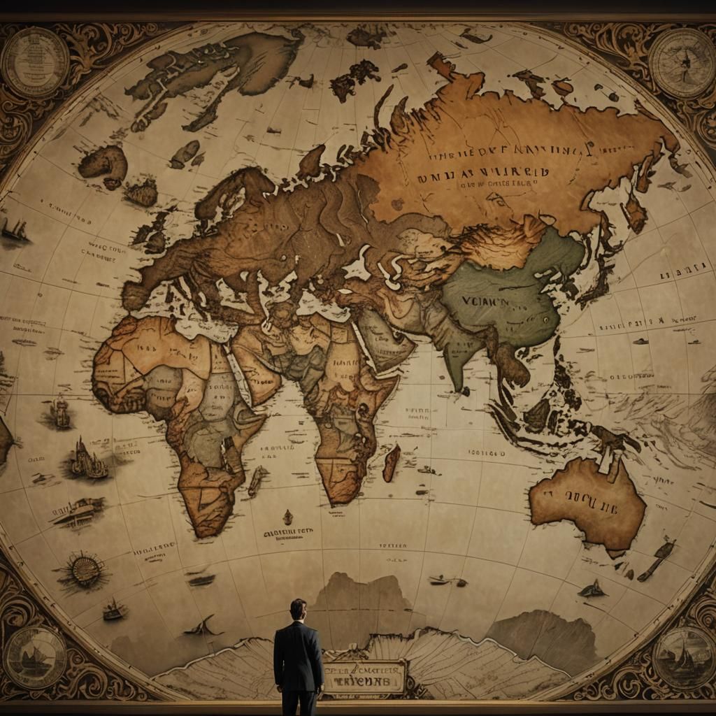 Charismatic Leader Stands Before World Map