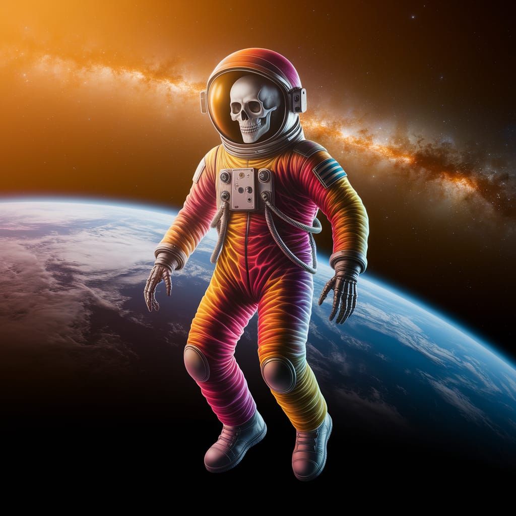 Skeleton Astronaut in Orbit with Airbrushed Suit