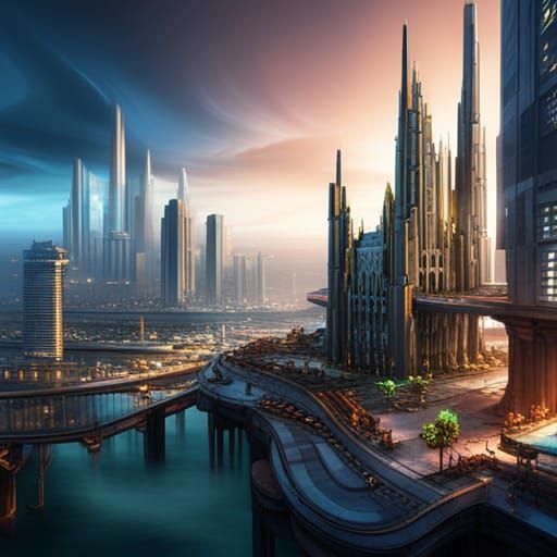 Futuristic Cityscape in Detailed Matte Painting Style