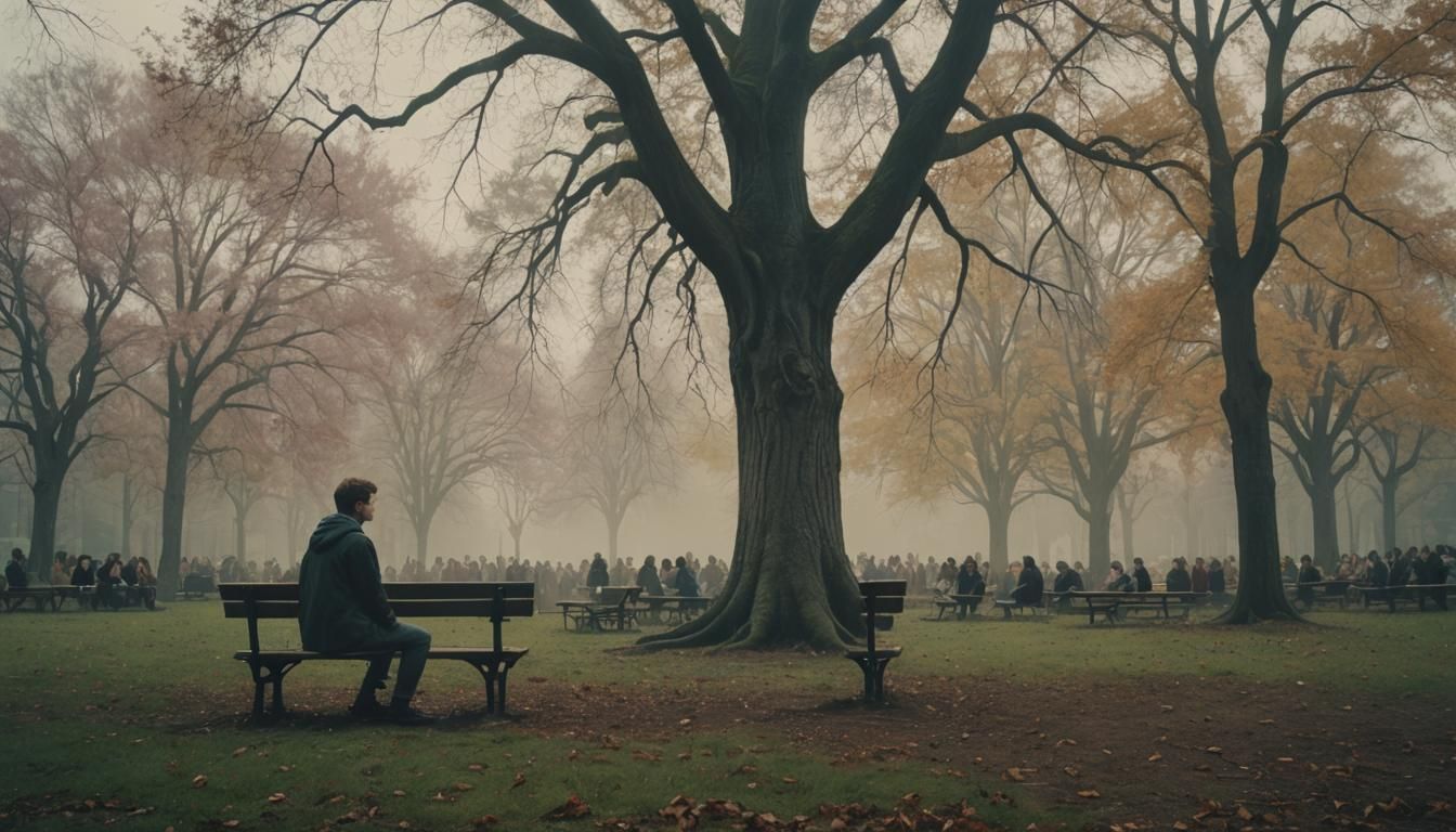 Ethereal Souls Gather in University Yard, Cinematic Still
