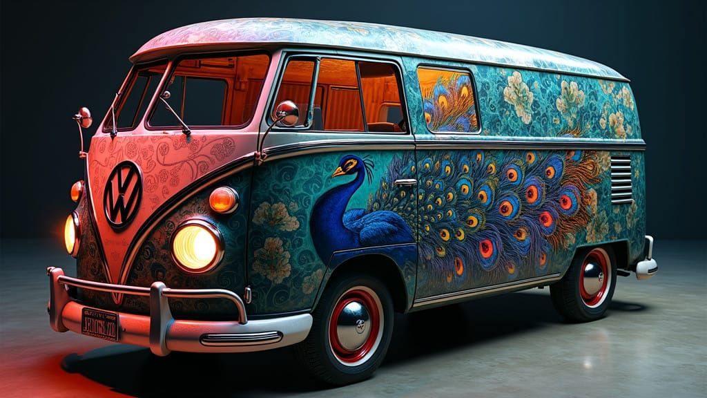 Surreal Psychedelic Peacock VW Bus
