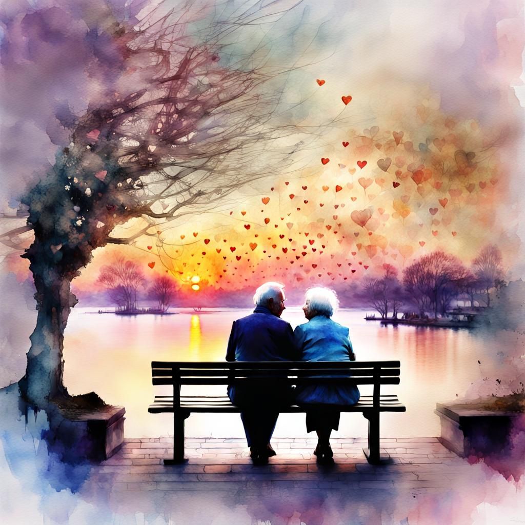 Romantic Double Exposure of Elderly Couple
