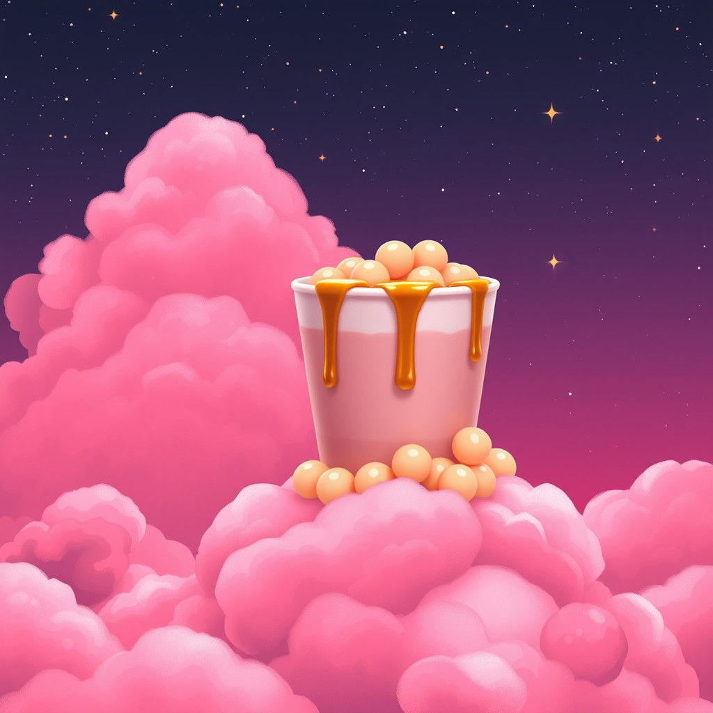 Boba Tea on Pink Cloud in Dreamscape Style