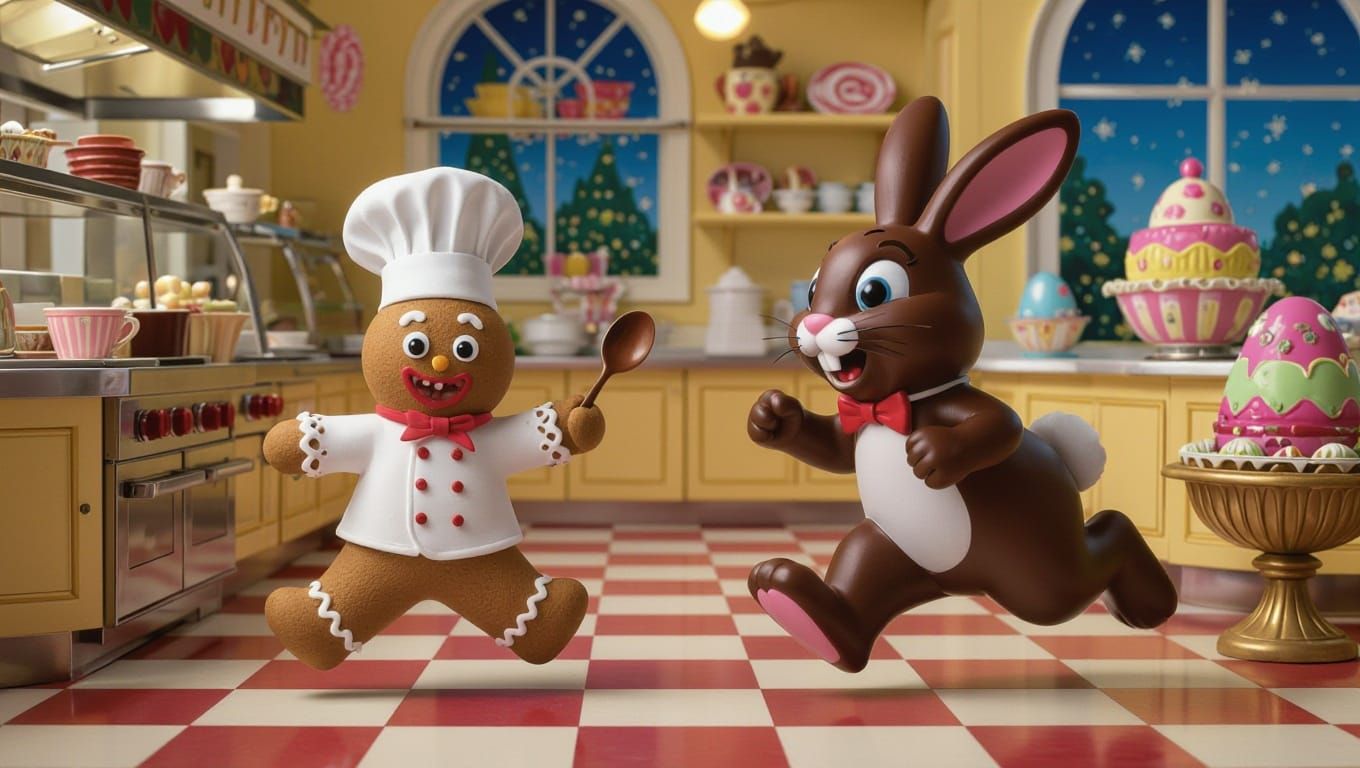 Whimsical Nighttime Chocolatier's Kitchen Scene