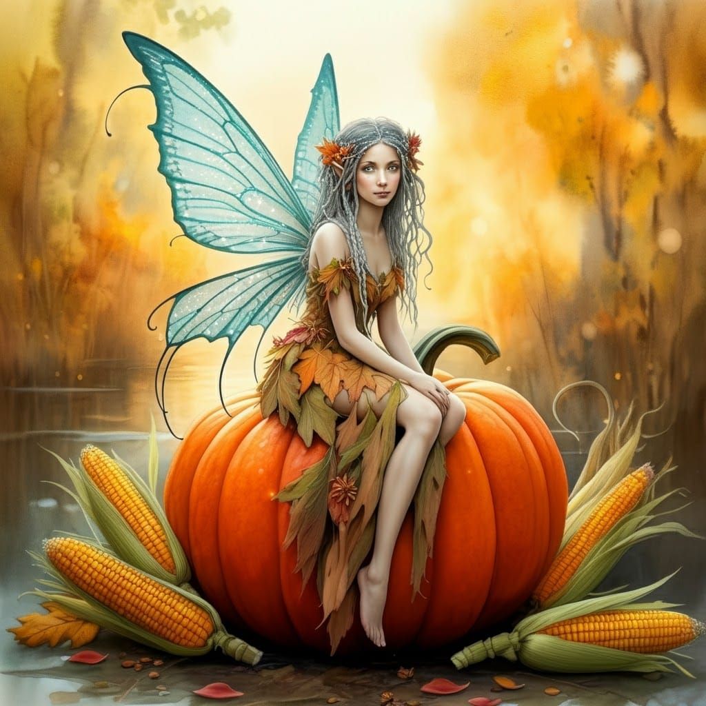 Enchanting Autumn Fairy in Watercolor Illustration