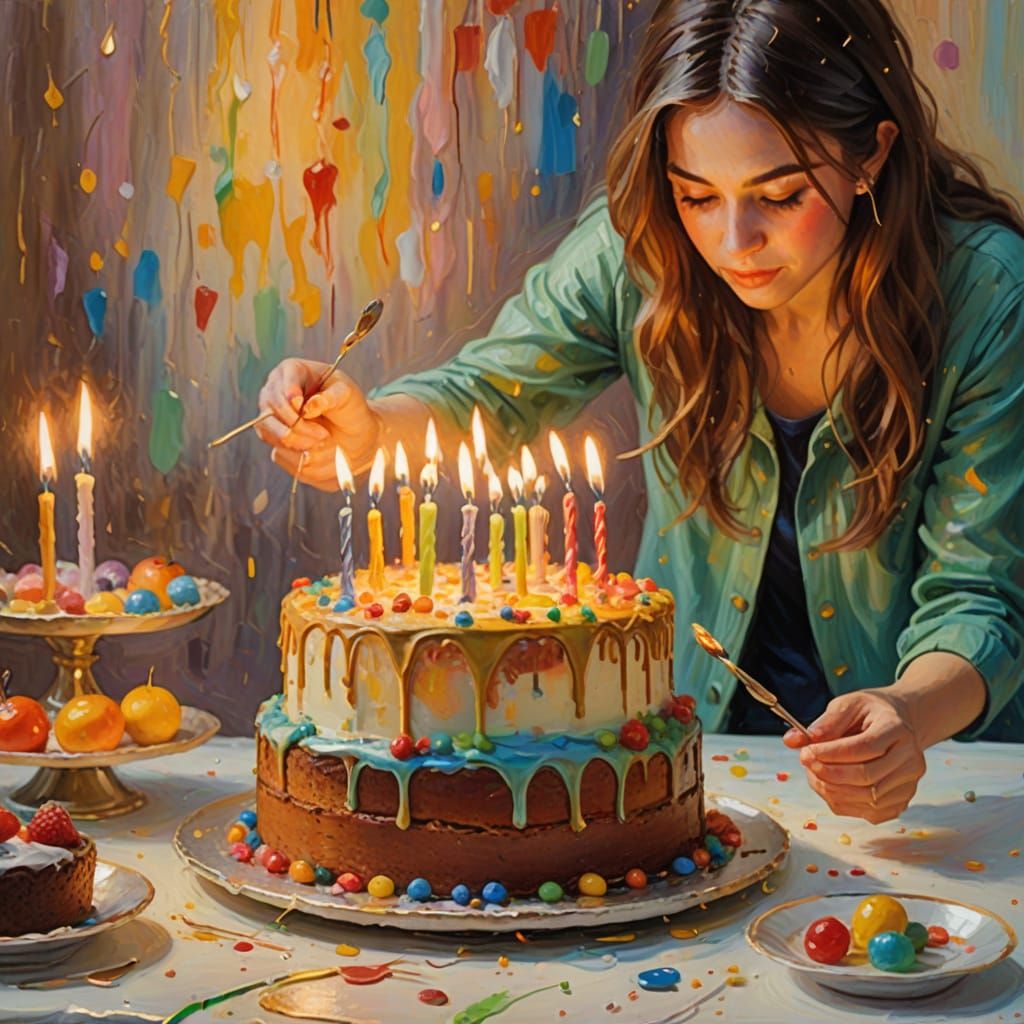 Joyful Birthday Celebration as Oil Painting