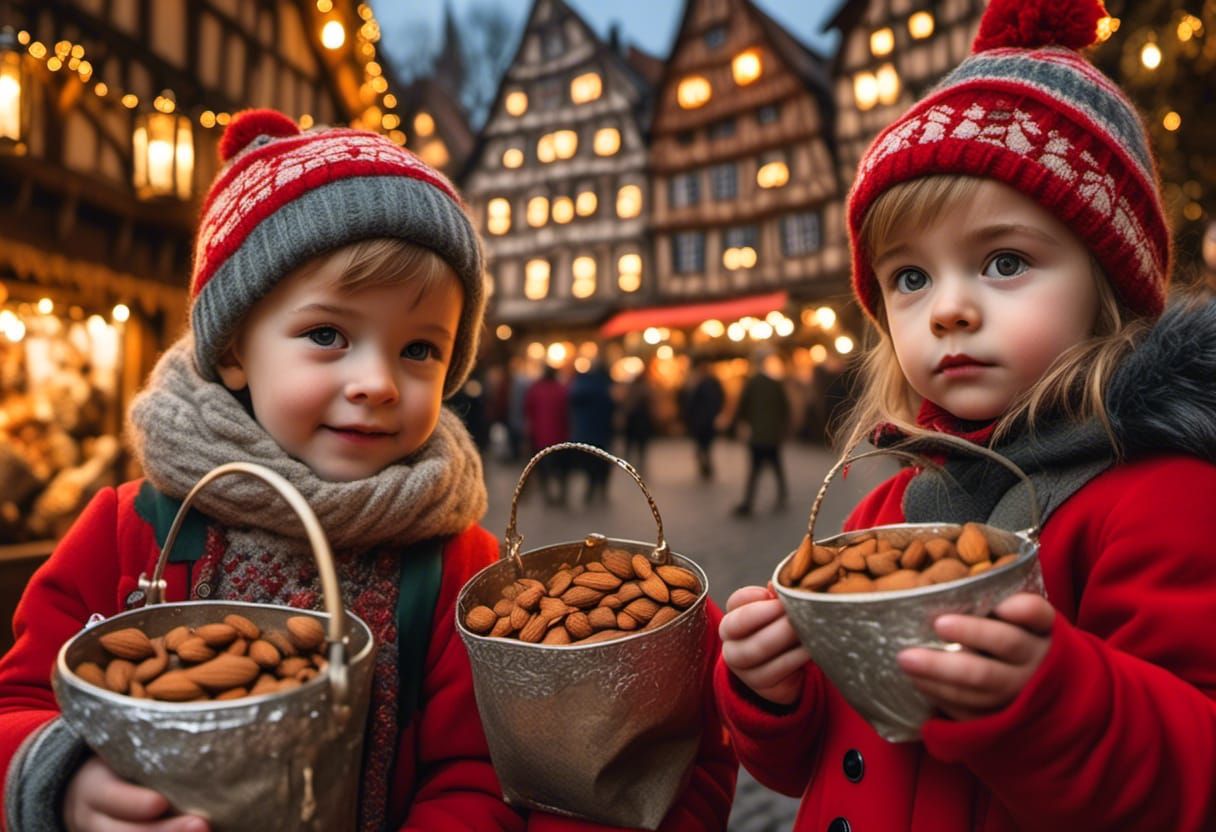 Children Enjoying Almonds at Christmas Market