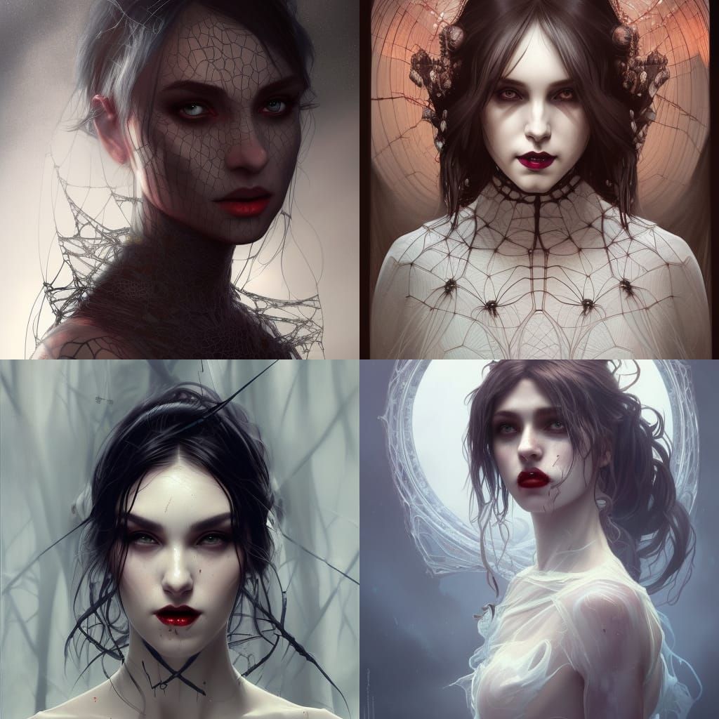 Vampire in Spiderweb Dress, Hyperdetailed Concept Art