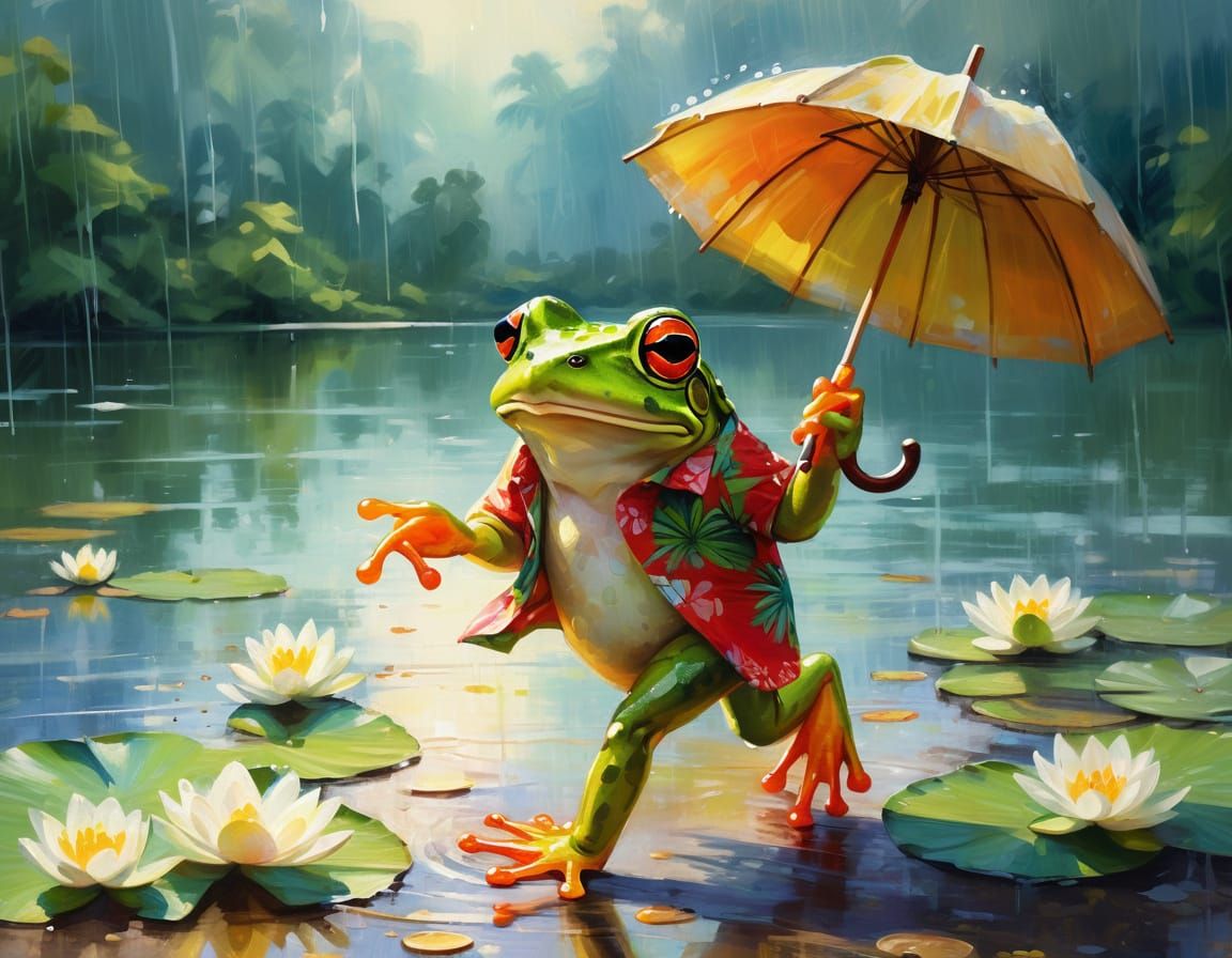 Frog in Hawaii Shirt: A Fantasy Oil Painting