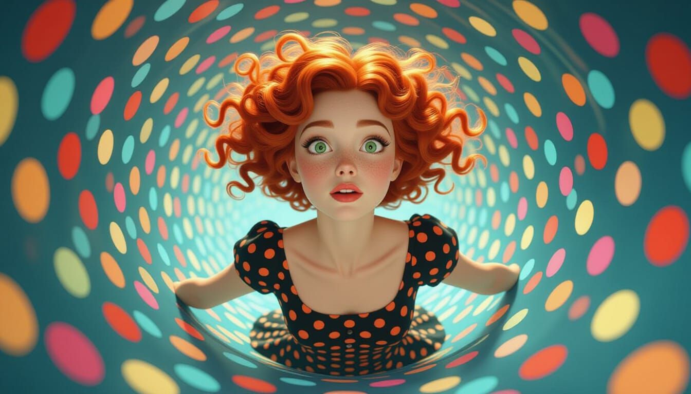 Woman in Vortex of Polka Dots, Surreal Digital Art