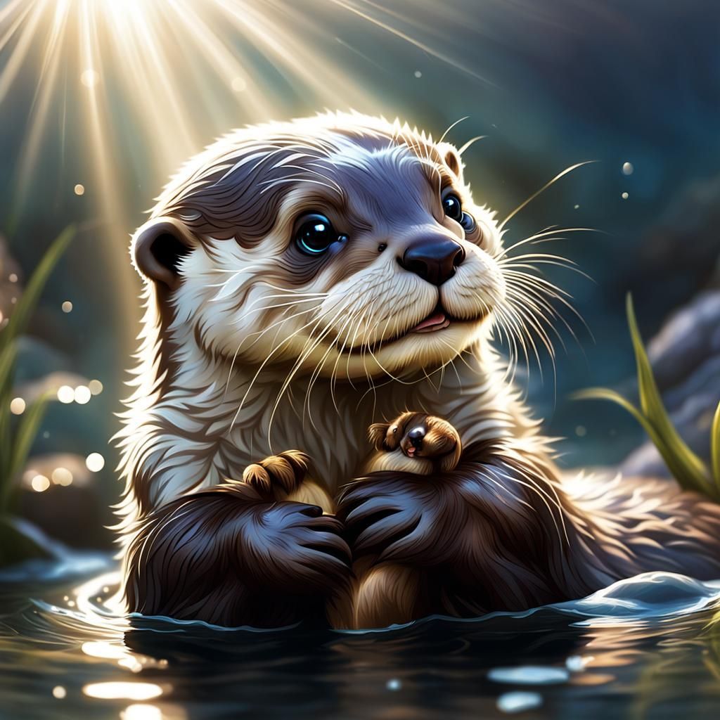 Happy Otters Play in Sunshine: Digital Matte Painting