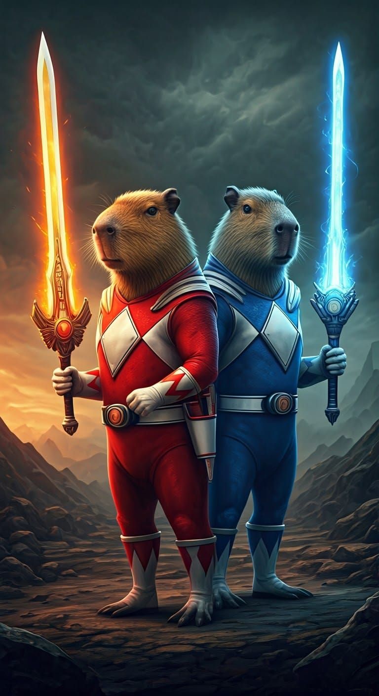 Capybara Power Rangers in Action