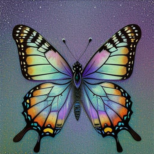 Iridescent Butterfly in Pointillist Style of Seurat