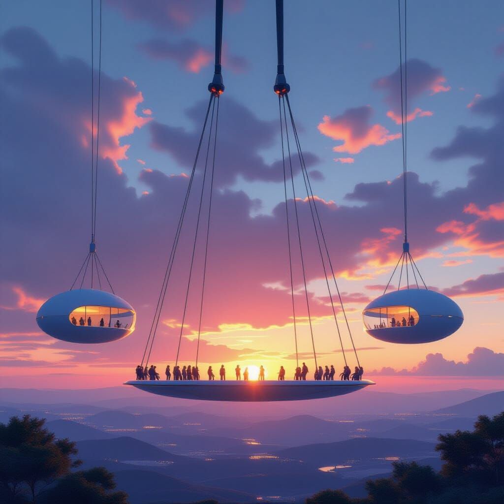 Eco-Futuristic Giant Swing With Levitating Houses