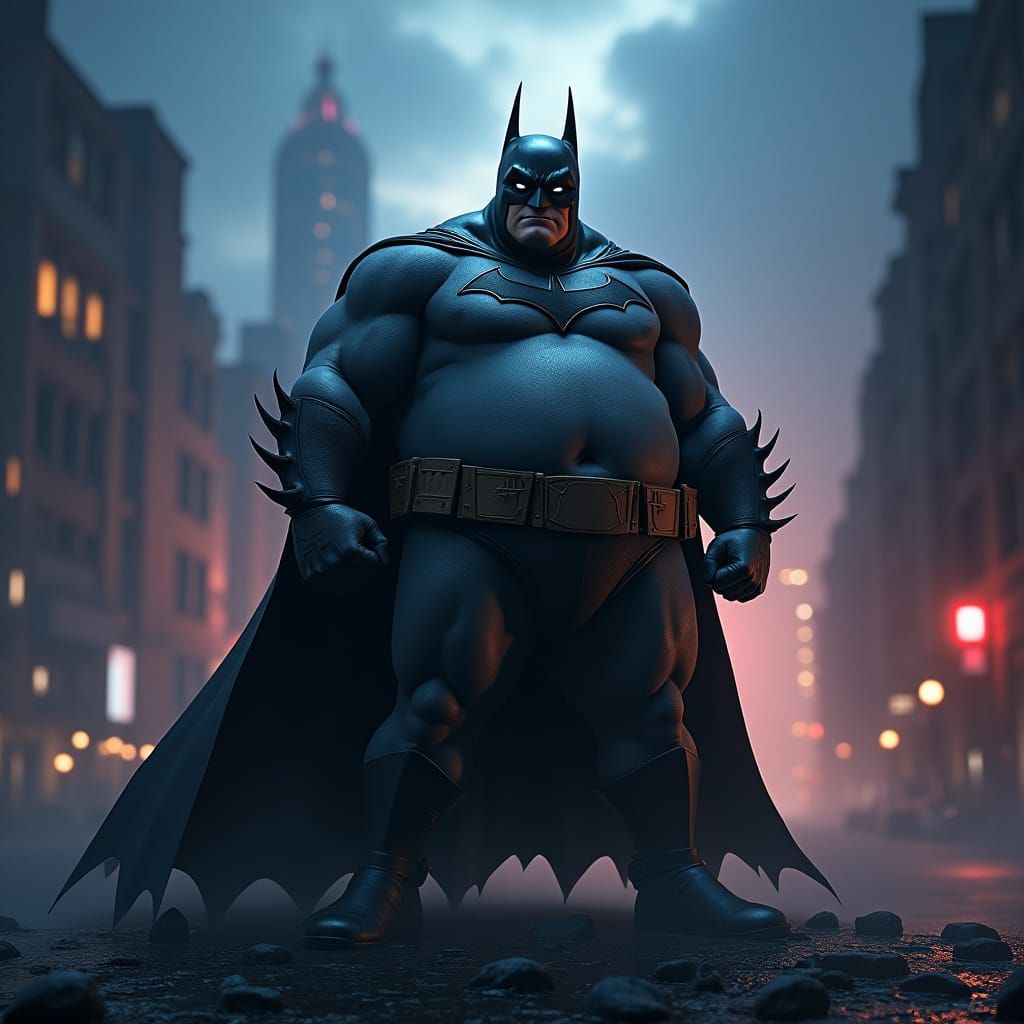 Fat Batman in Gothic Gotham Sunset