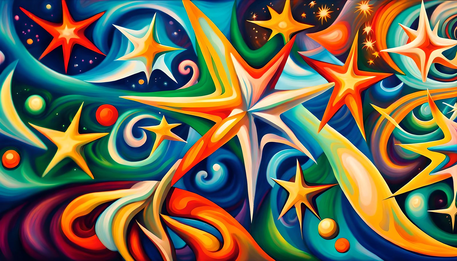 Colorful Star-Beings in Electromagnetic Plasma, Impasto Styl...