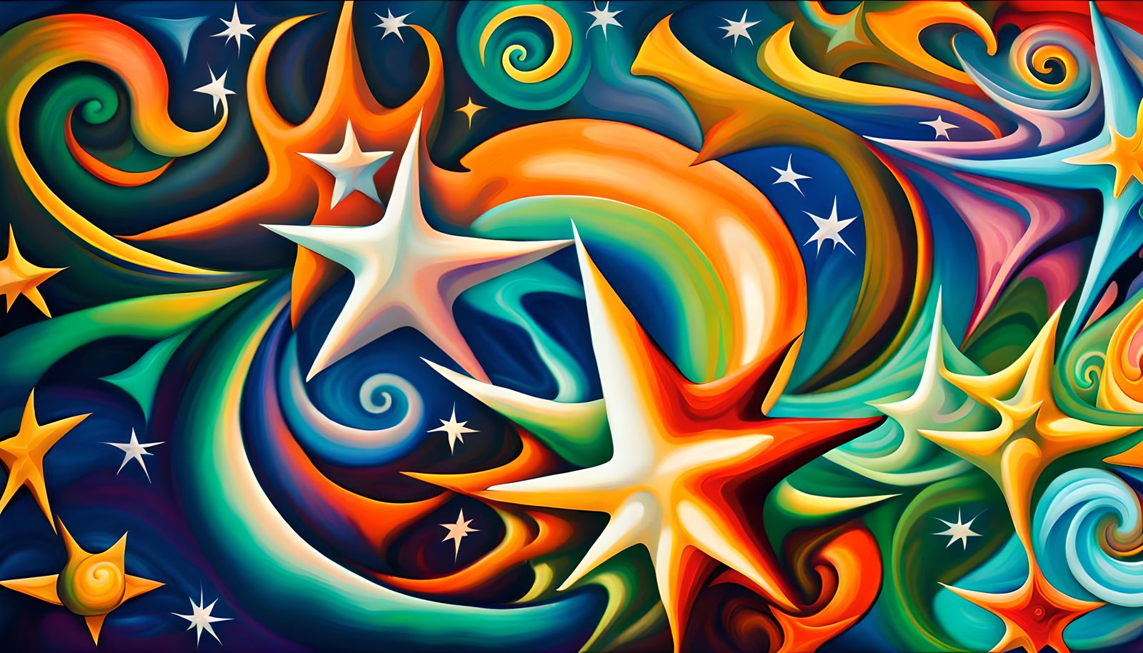 Colorful Star-Beings in Electromagnetic Plasma, Impasto Styl...