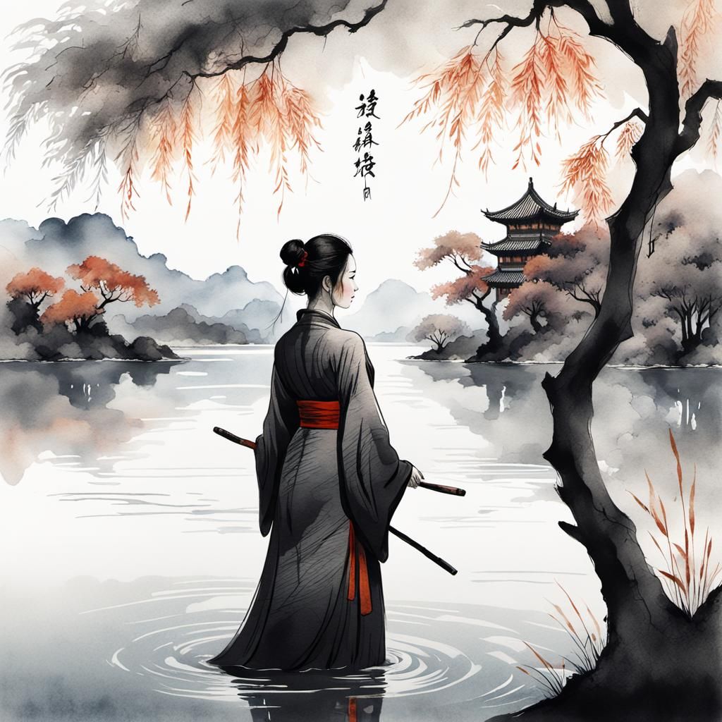 Chinese Woman Silhouette in Traditional Clothing