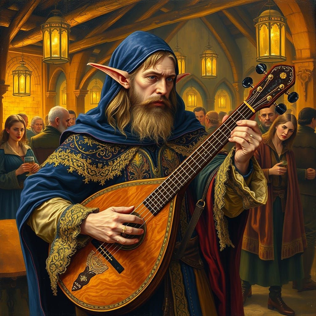 Medieval Tavern Scene in Expressive Impasto Style