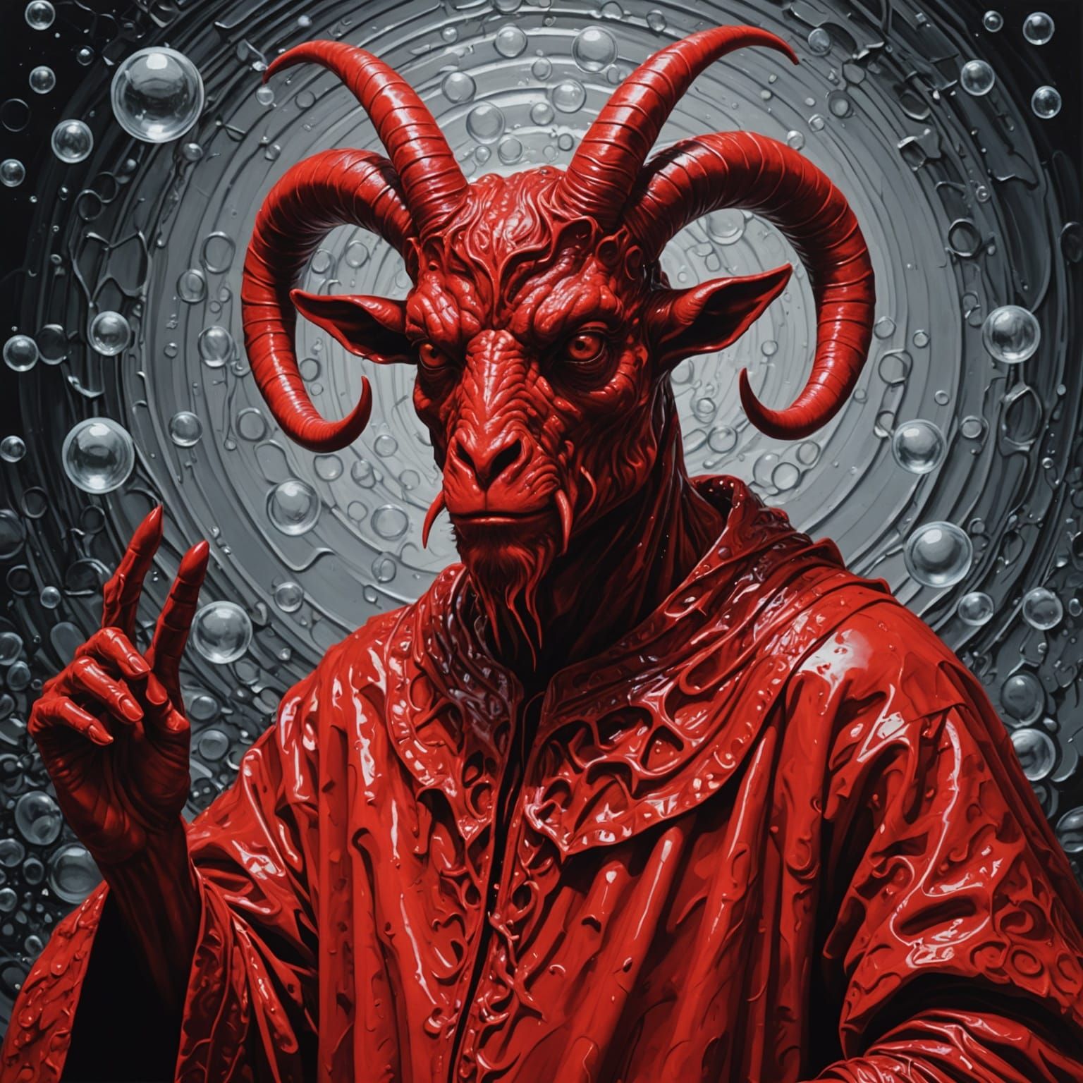 Red Devil Goat in Hyperrealistic Impasto Style