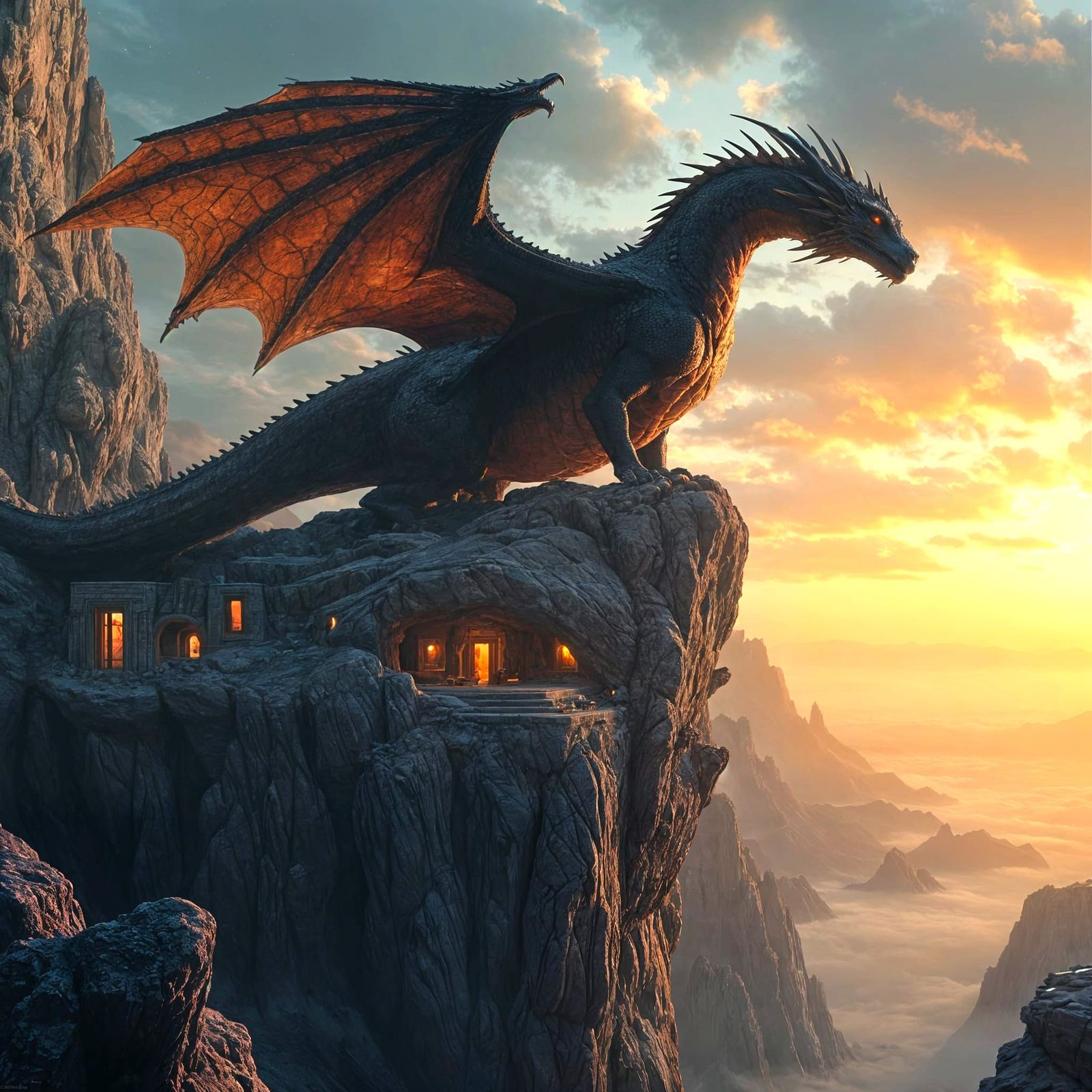 Ancient Dragon on Futuristic Asteroid Home