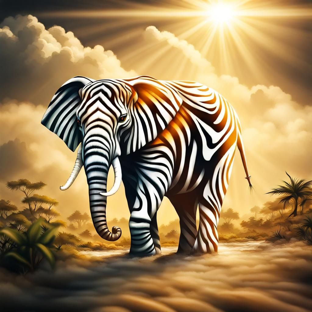 Tiger Striped Elephant Hybrid in Tropical Jungle