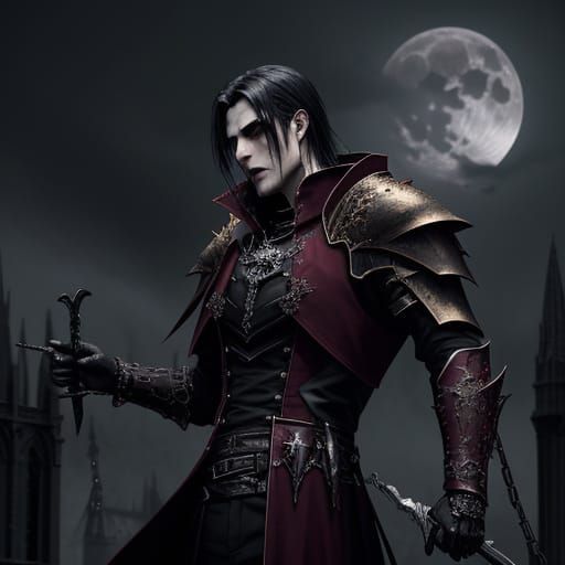 Gothic Vampire Knight Under Moonlight