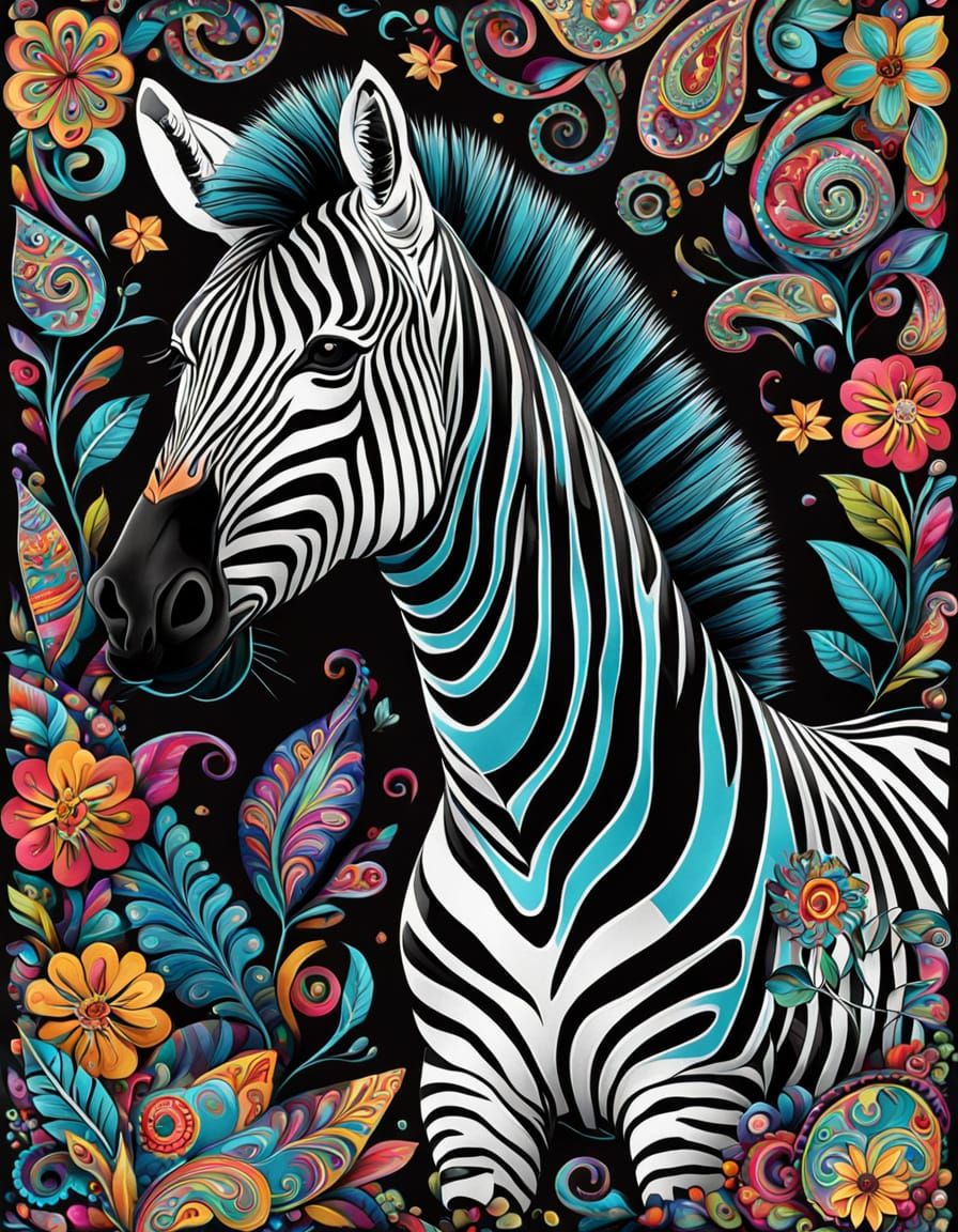 Vibrant Zebra with Paisley Patterns