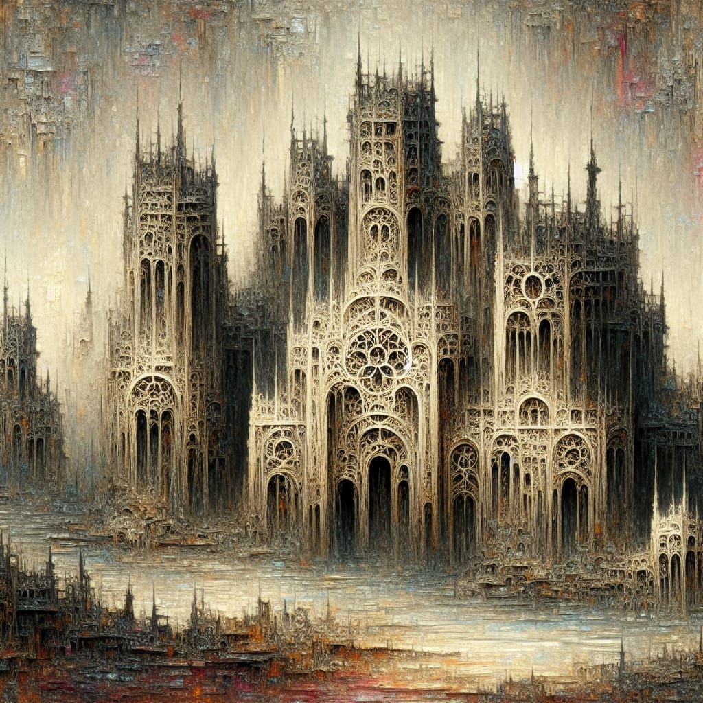 Dystopian Ruined City in Grimdark Biopunk Style