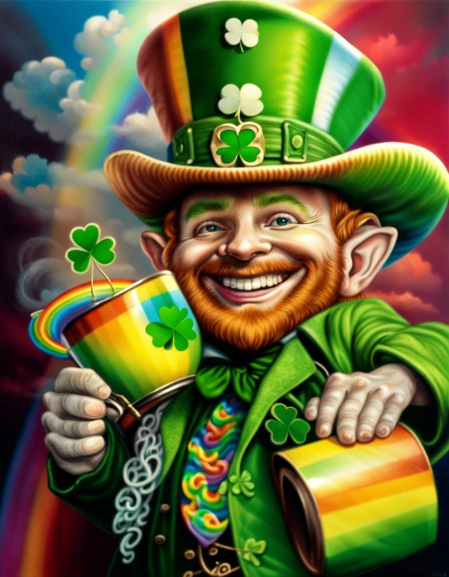 Happy Leprechaun with Clover in Photorealistic Style