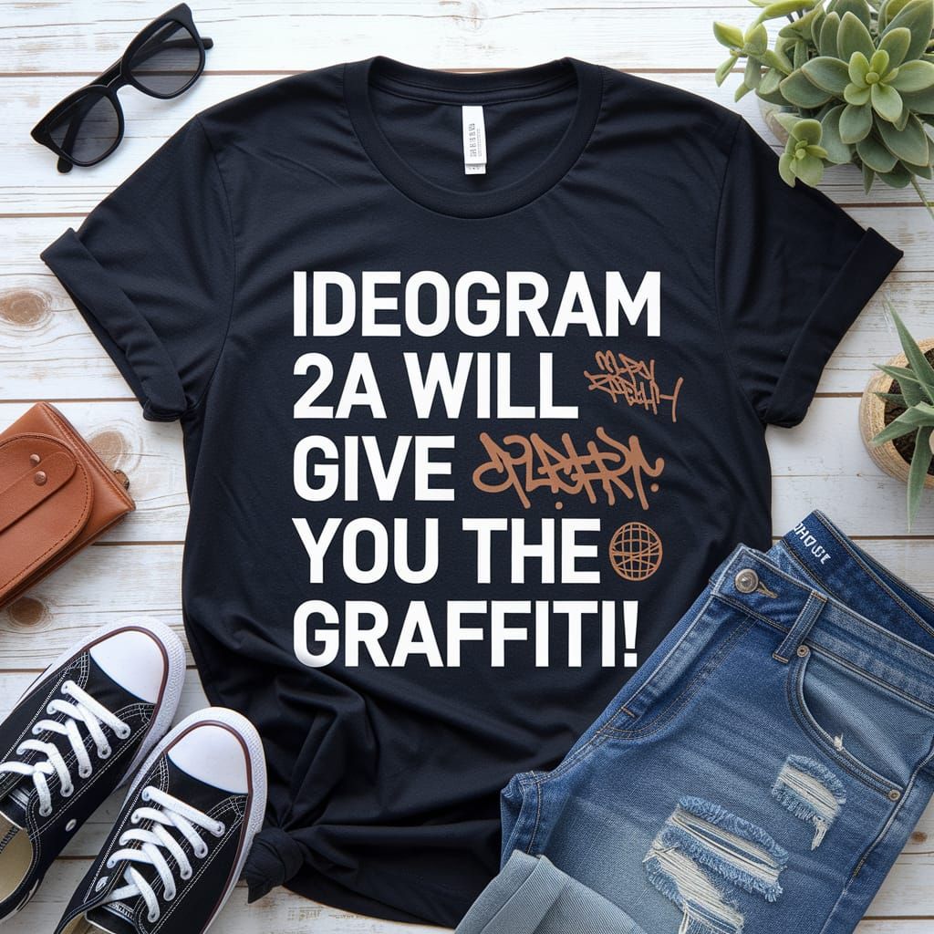 Street Art Black T-Shirt with Urban Design and Ideogram Graf...