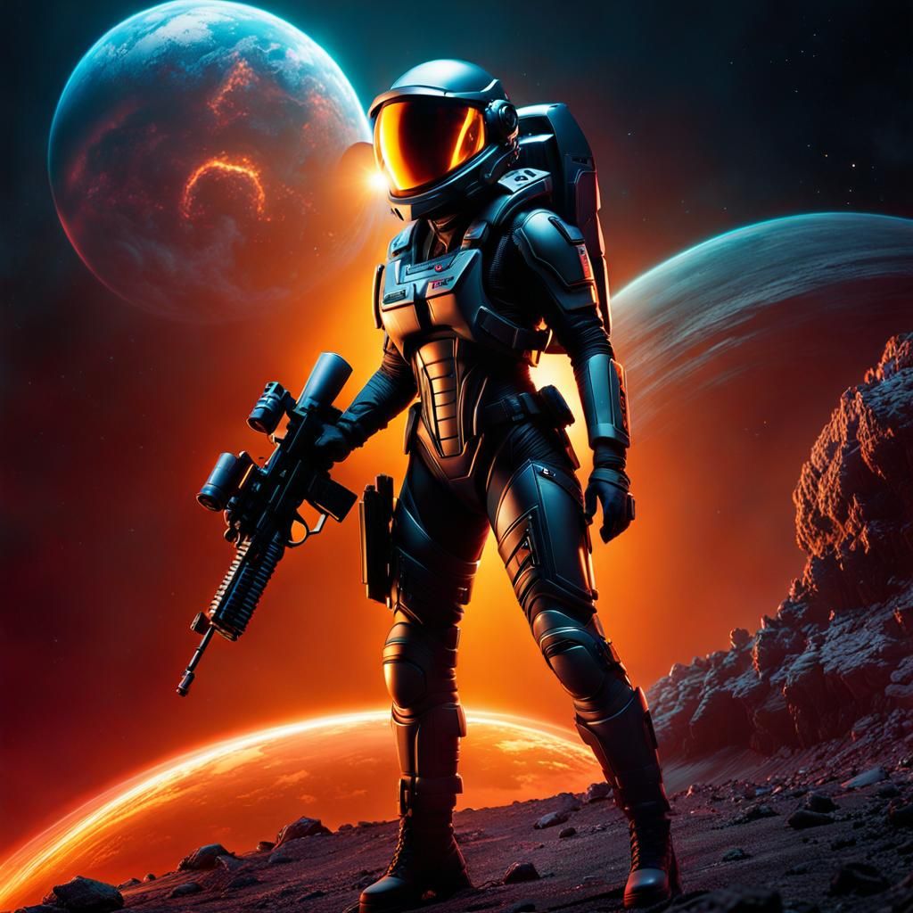 Glowing Soldier Girl Hybrid on Alien Planet