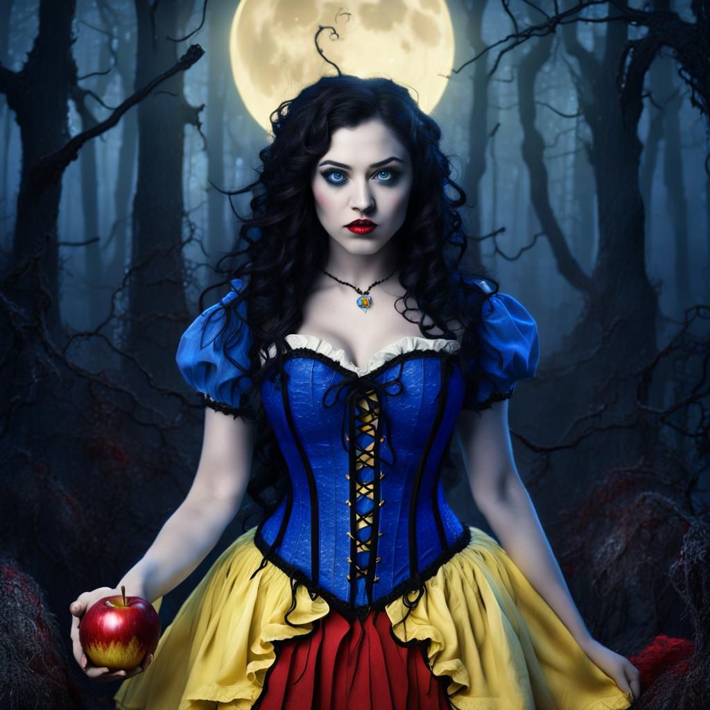 Gothic Snow White in Dark Forest, Detailed Matte Painting