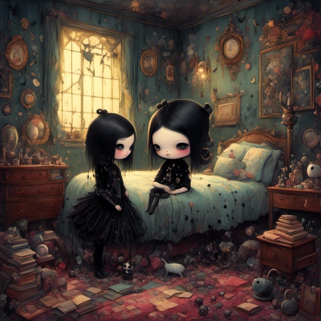 Cute Goth Punk Girl in Art Brut Style