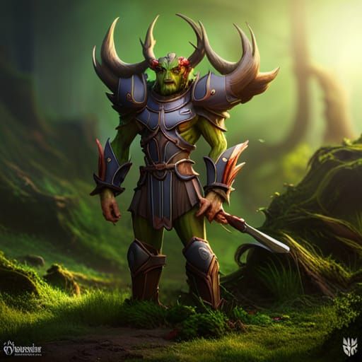 Armored Treant Warrior with Grassy Aura