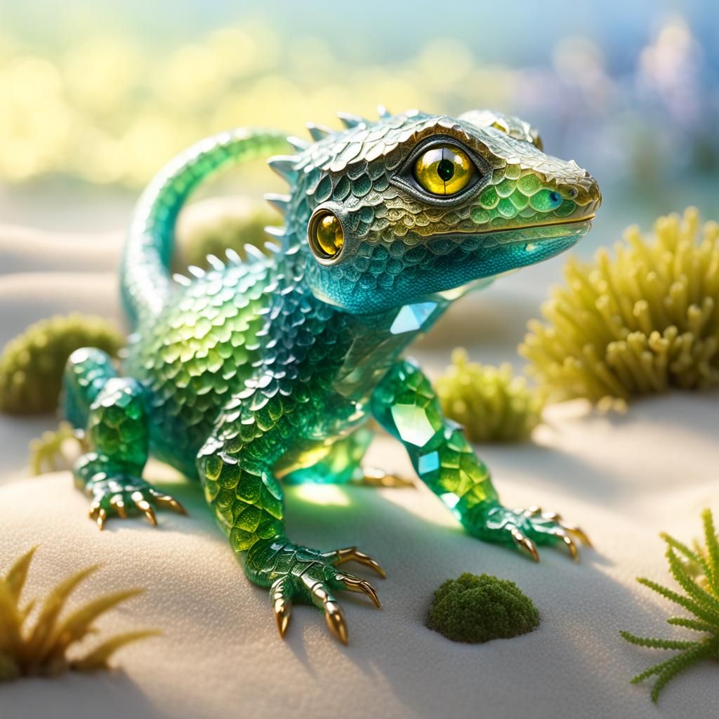 Crystal Lizard on Glass Stone, Ethereal Fantasy