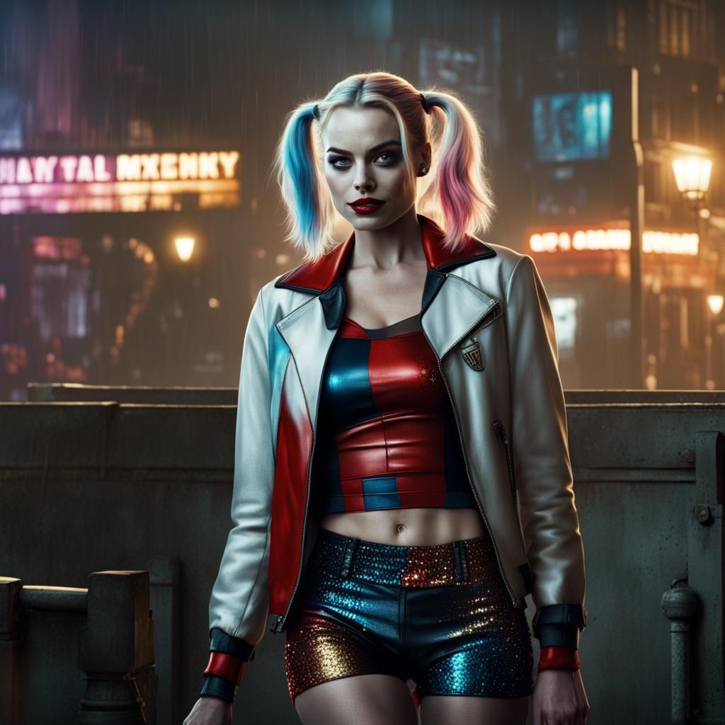 Harley Quinn Portrait in Gotham, Digital Matte Painting
