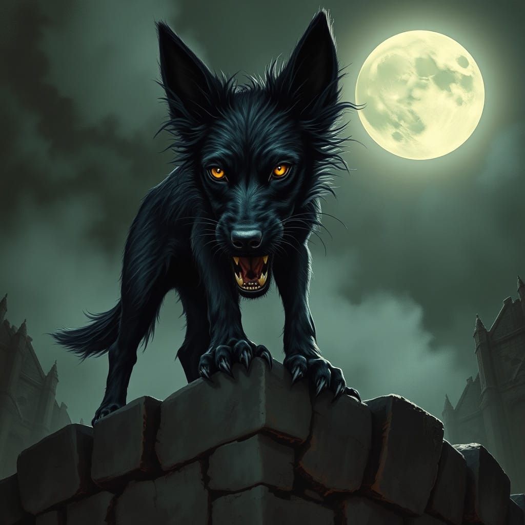 Dark Gothic Vampire Dog in a Haunting, Biomechanical Landsca...