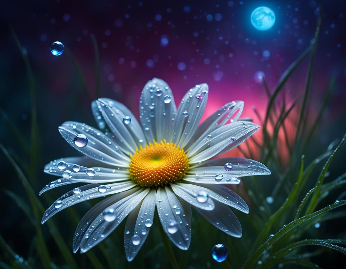 Surreal Glowing Daisy with Bioluminescent Bloom