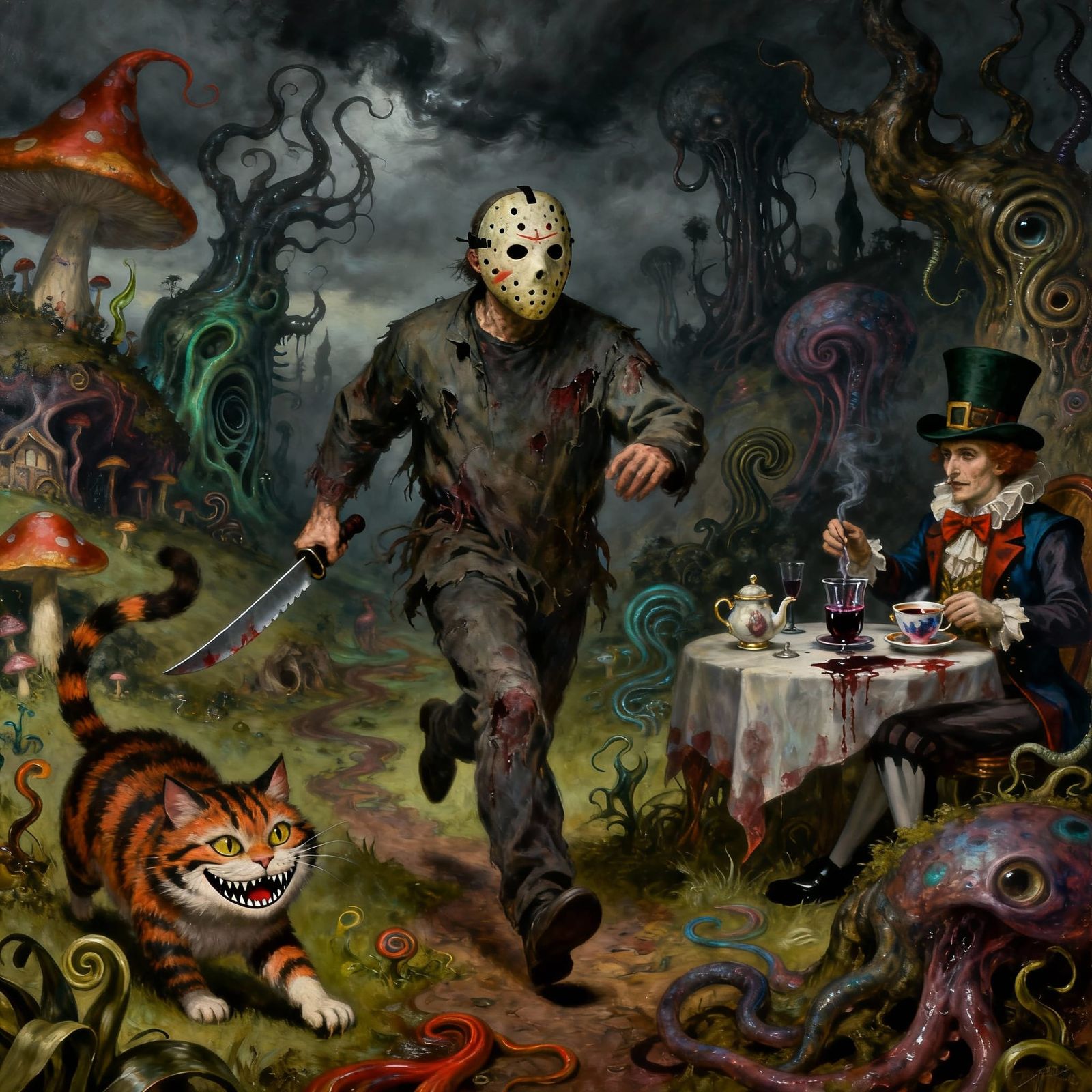 Jason Voorhees in Surrealist Wonderland Oil Painting