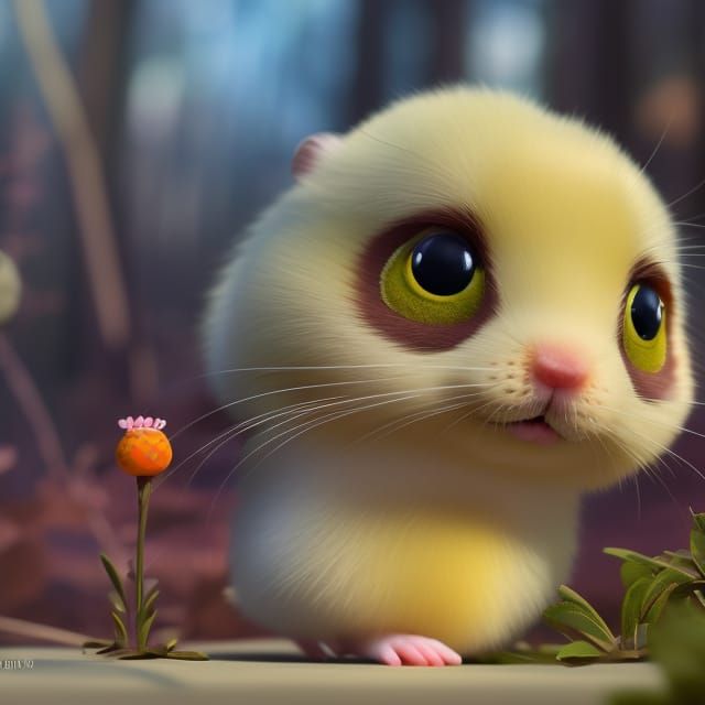 Adorable Chibi Hamster in Forest, Pixar-style 3D Art
