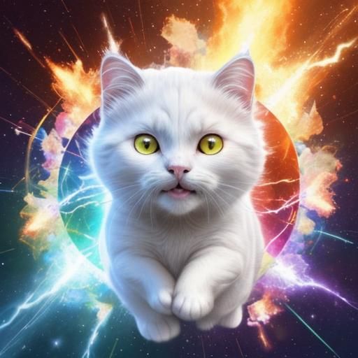Radiant Cat Explosion of Multicolored Energy